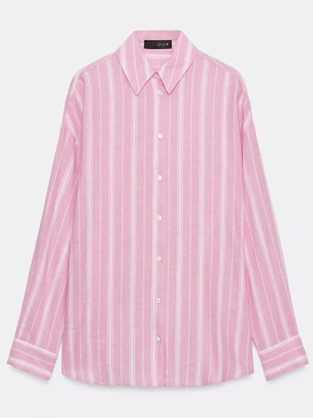 Zara Pink White Striped Button-Down Linen Shirt Relaxed Fit Small NWT - Picture 4 of 16